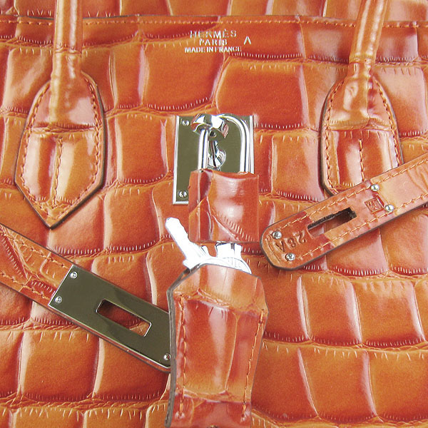 High Quality Fake Hermes Birkin 35CM Max Crocodile Veins Leather Bag Orange 6089 - Click Image to Close